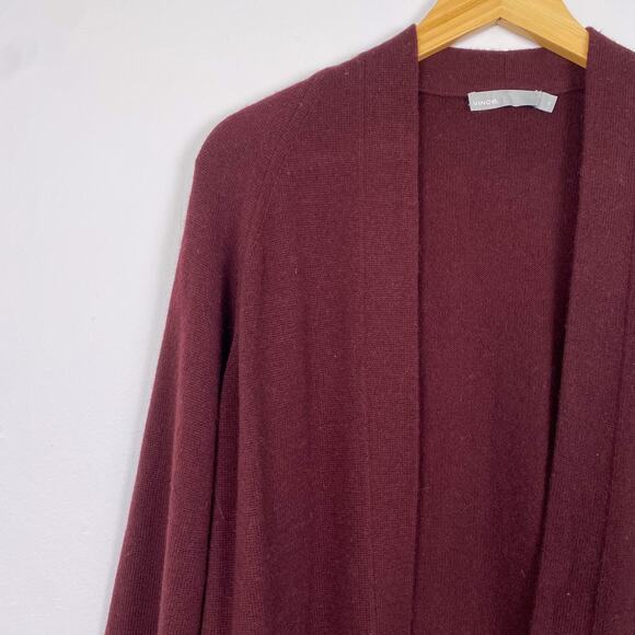 VINCE Boiled Cashmere Cardigan Sweater in Dahlia Wine XS - Picture 4 of 9
